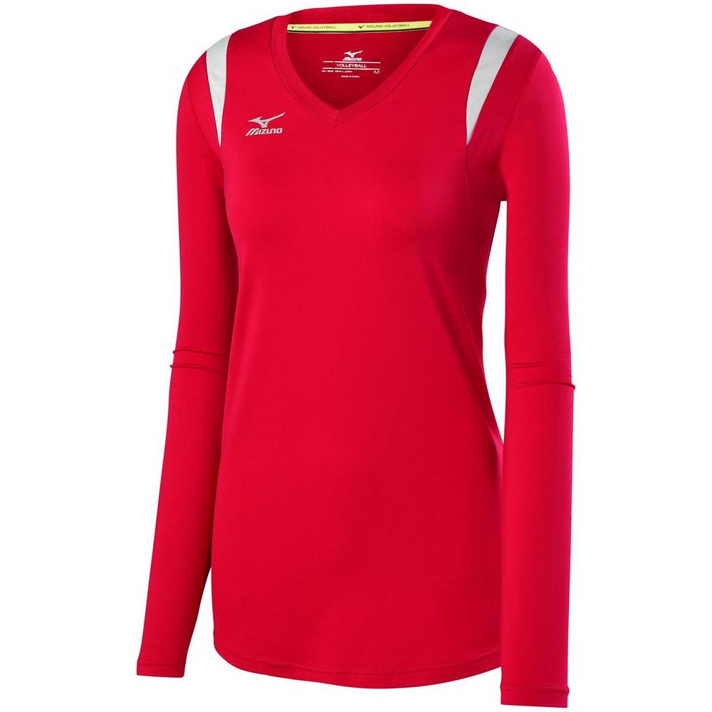 Mizuno Women's Balboa 5.0 Long Sleeve Volleyball Jersey Red/Silver/Grey (440645-WIZ)